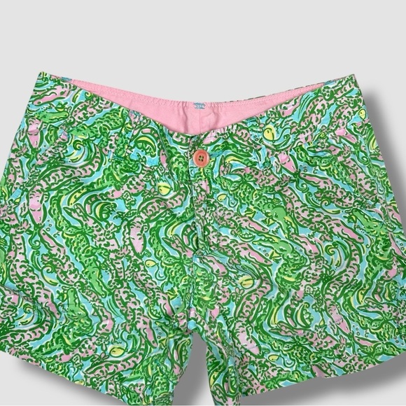 Lilly Pulitzer Callahan Short Size 2 Chomp Chomp Alligator Pink Green Mid Rise - Picture 5 of 9